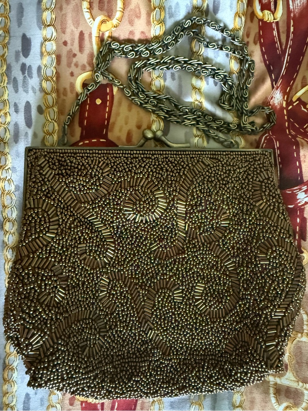Marmi Gold Beaded Evening Bag with Chain Strap